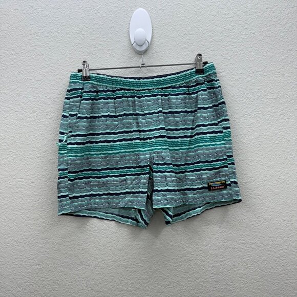 LL Bean Wave Stripe Nylon Swim Board Shorts w Pockets 504878 Womens size Medium - Picture 1 of 12